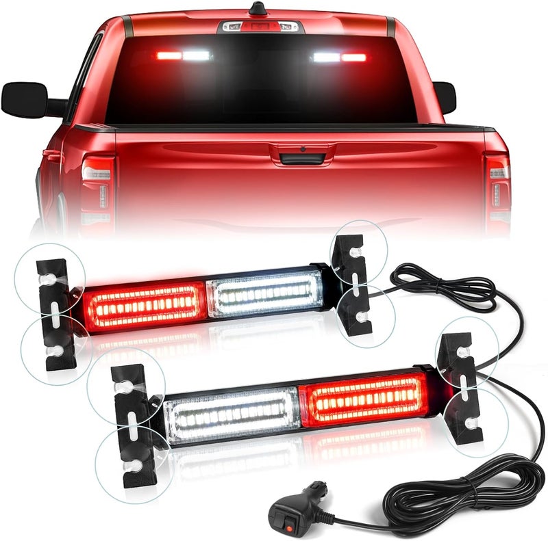 HLauto 1002L Emergency Strobe Traffic Advisor Light Bar: 40LED Dash Safety Warning Flashing Front/Rear Windshield Visor Light for Construction Vehicle, Trucks (2x10.7inch, Red White) - Image 1